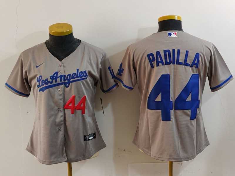 Womens Los Angeles Dodgers #44 Vicente Padilla Number Grey With los Cool Base Stitched Jersey->mlb womens jerseys->MLB Jersey